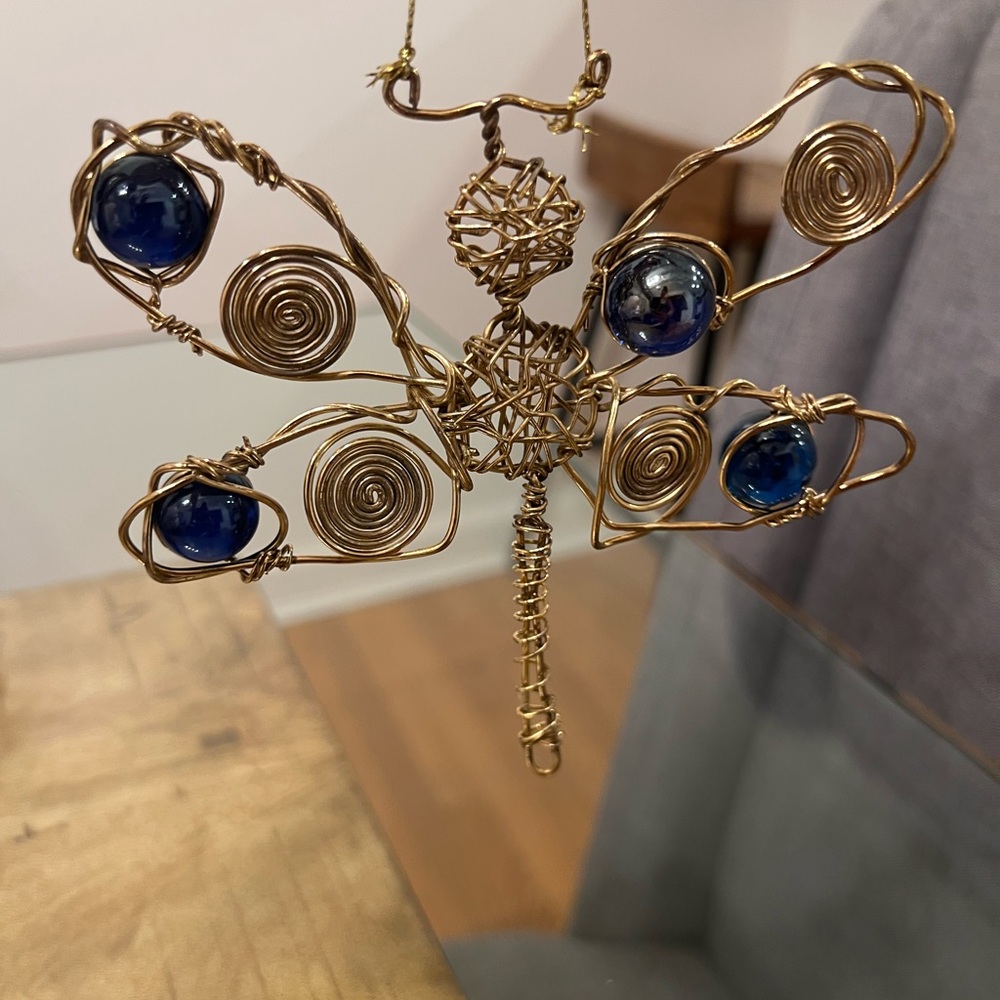 Wire Dragonfly Ornament with Blue Accents